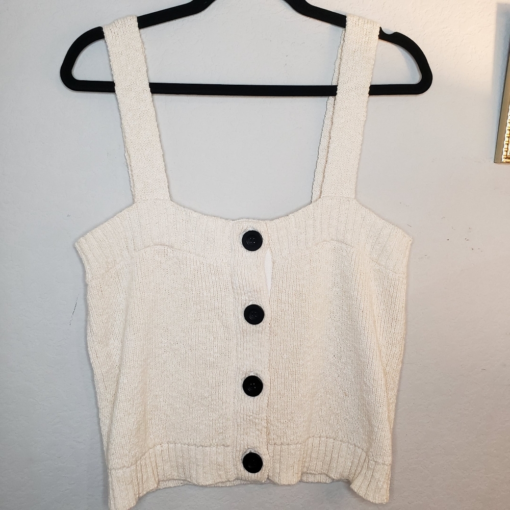 Derek Lam 10 Crosby Denim Knit Crop Tank Top | Button Front | Size L